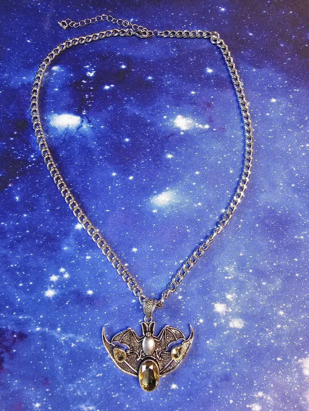 Bat Pendant Necklace with Amber Colored Crystals